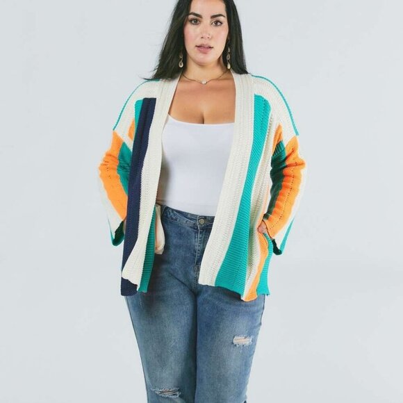 DAVI & DANI Colourblock Open Front Cardigan Sweater - Picture 2 of 8